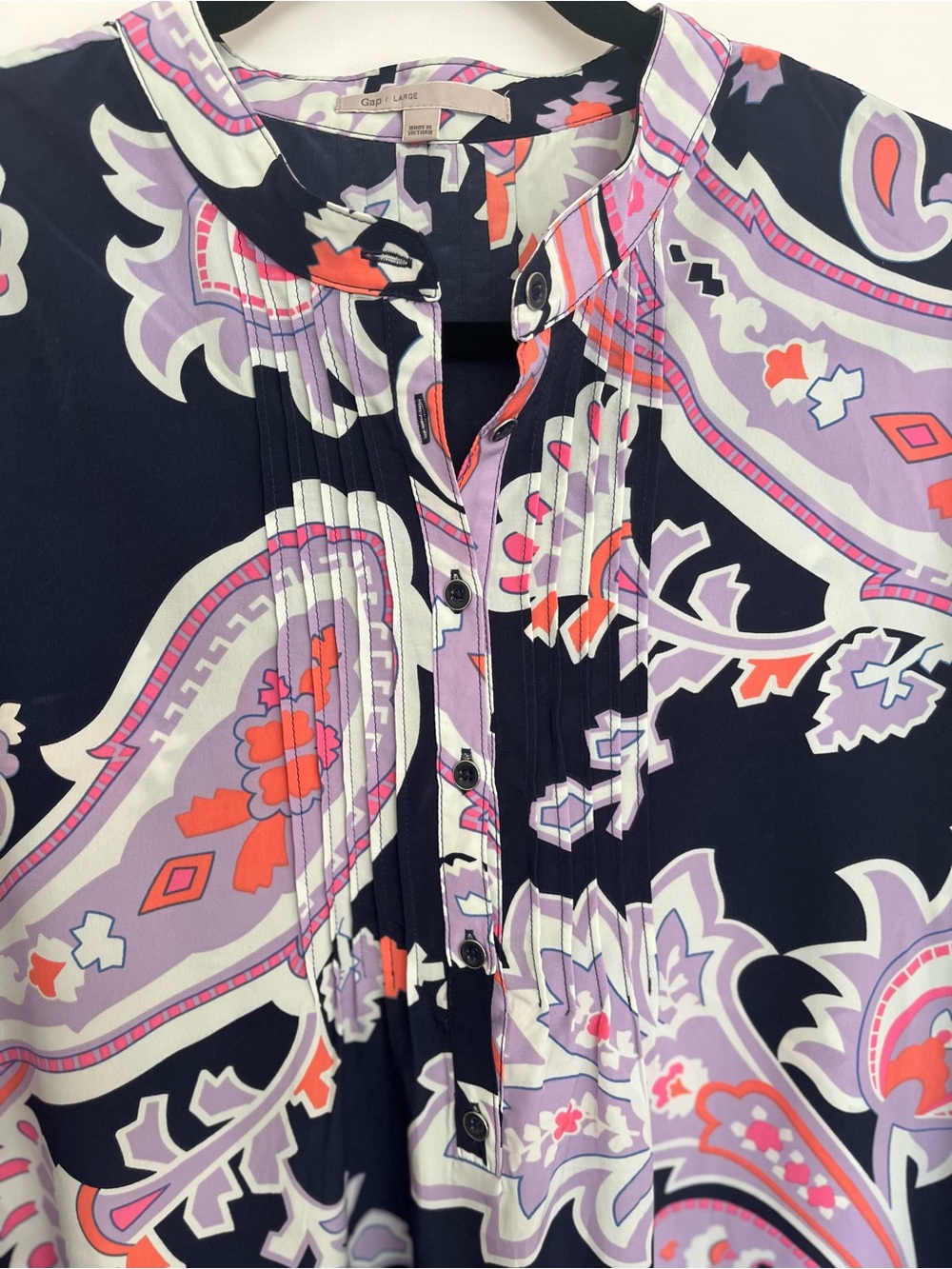 Gap Navy Purple Paisley 3/4 Sleeve Shift Tunic Dress with Pockets Large - Picture 11 of 11